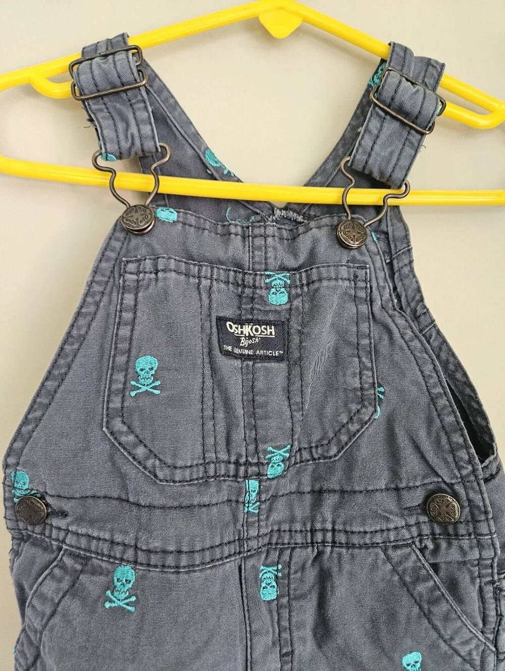 OshKosh B'gosh Gray Overalls with Teal Skull Accents Toddlee Bibs Biker Layer
